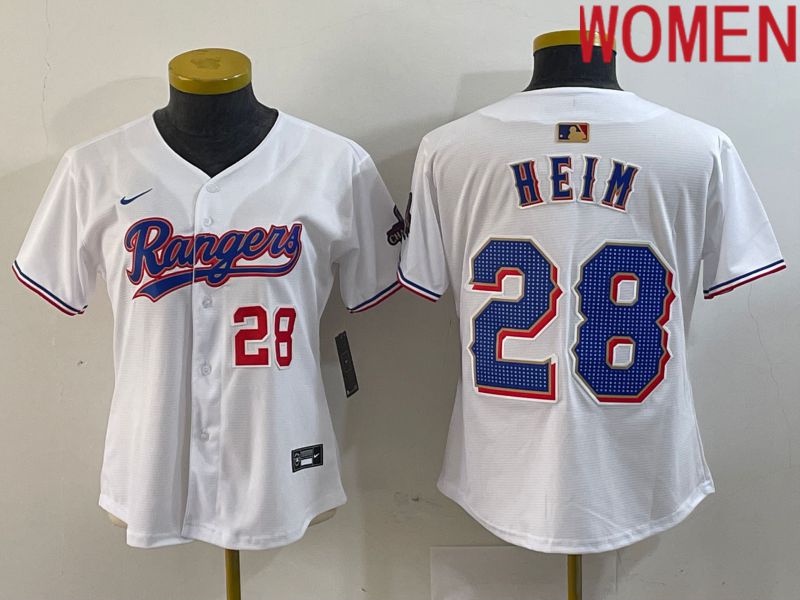 Women Texas Rangers #28 Heim White Champion Game Nike 2024 MLB Jersey style 4->women mlb jersey->Women Jersey